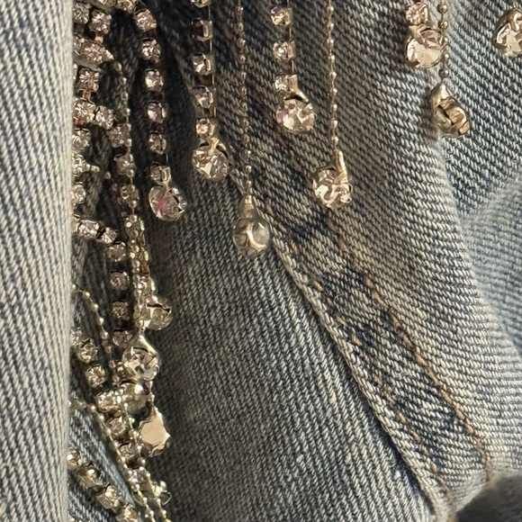 Rhinestone Fringe Denim Jacket Jeans Festival Stagecoach Country‎ Concert Size L - Picture 3 of 9